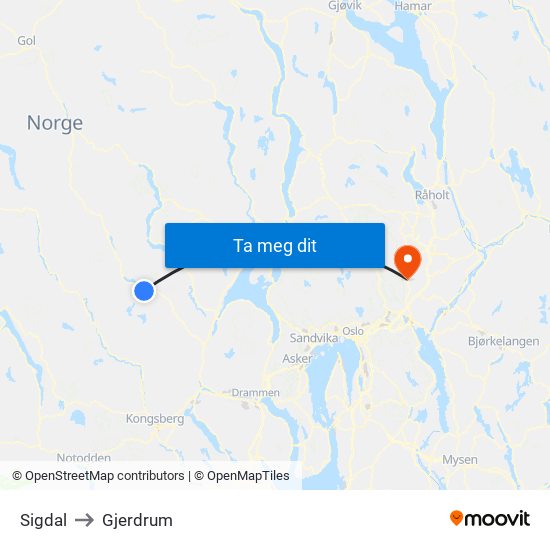 Sigdal to Gjerdrum map