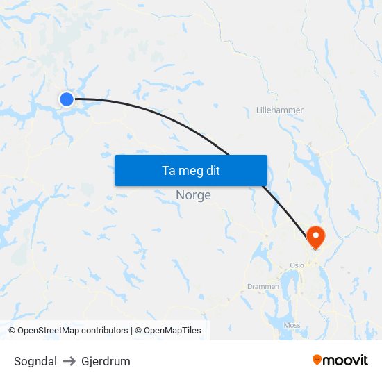 Sogndal to Gjerdrum map