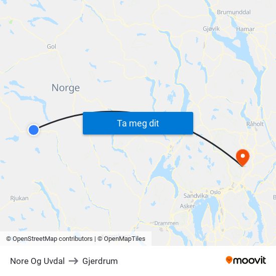 Nore Og Uvdal to Gjerdrum map
