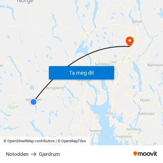 Notodden to Gjerdrum map