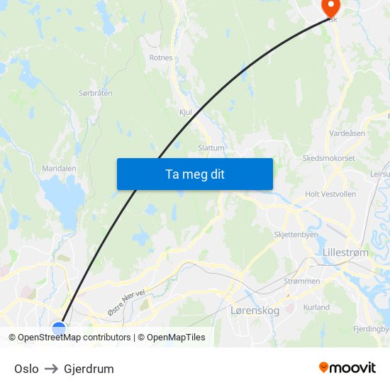 Oslo to Gjerdrum map