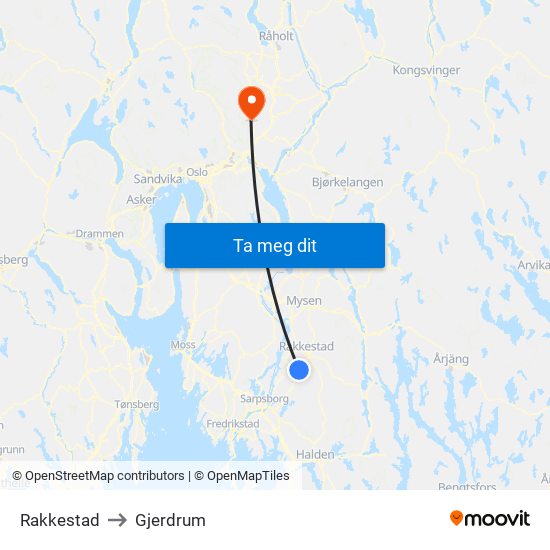 Rakkestad to Gjerdrum map