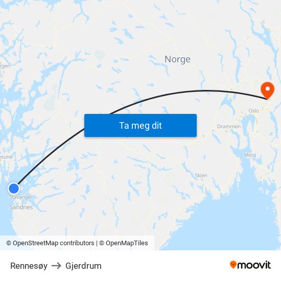 Rennesøy to Gjerdrum map