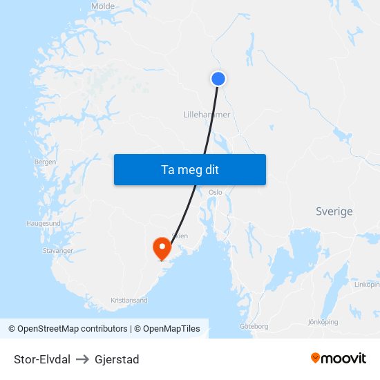 Stor-Elvdal to Gjerstad map