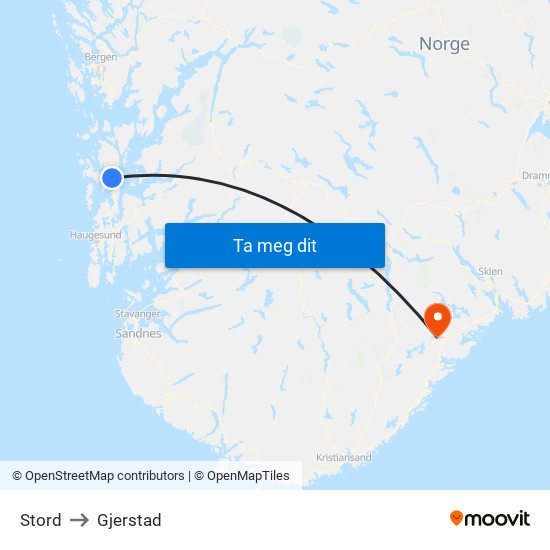 Stord to Gjerstad map