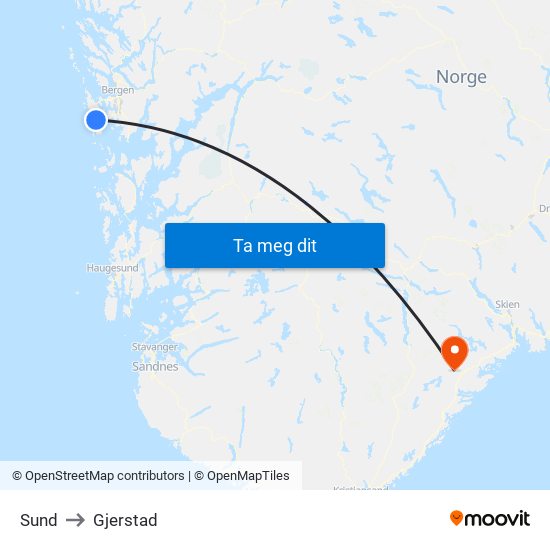 Sund to Gjerstad map