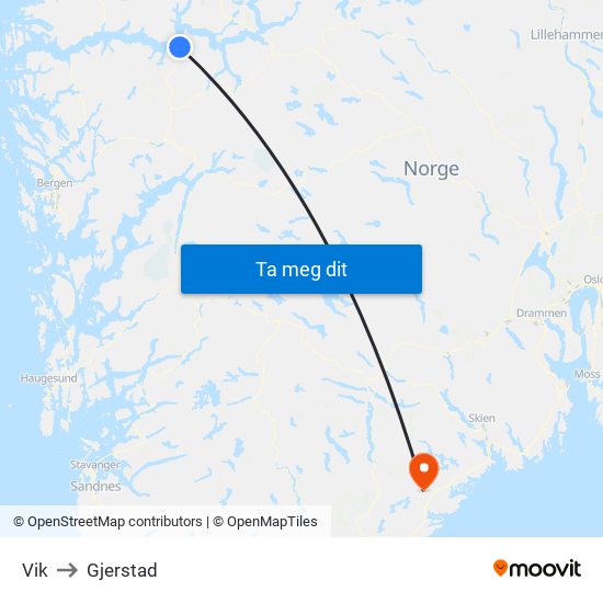 Vik to Gjerstad map