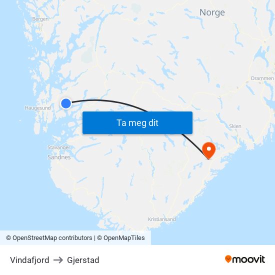 Vindafjord to Gjerstad map