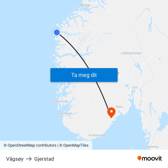 Vågsøy to Gjerstad map