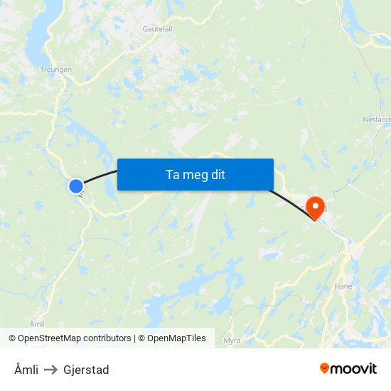 Åmli to Gjerstad map