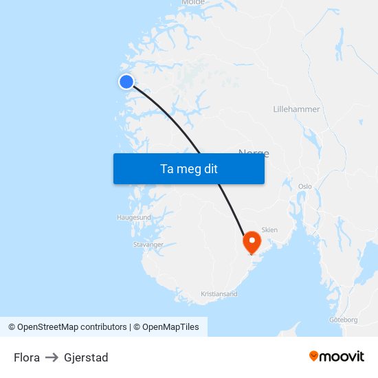 Flora to Gjerstad map