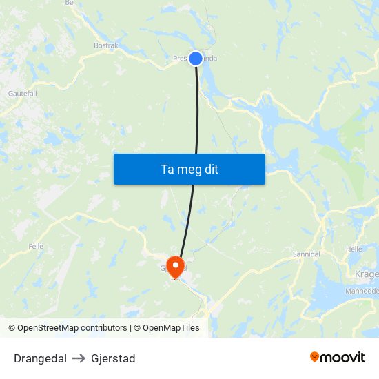 Drangedal to Gjerstad map