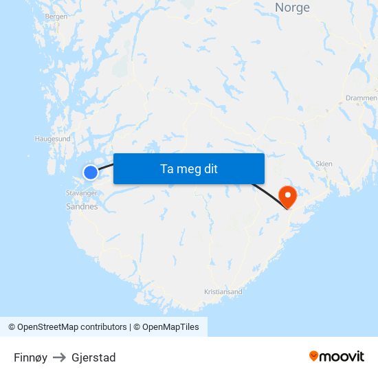 Finnøy to Gjerstad map