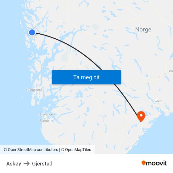 Askøy to Gjerstad map