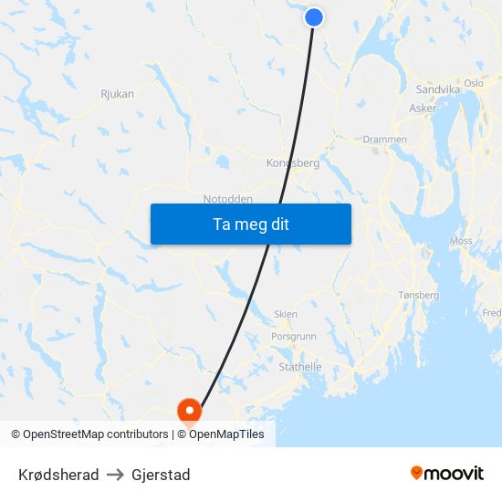 Krødsherad to Gjerstad map