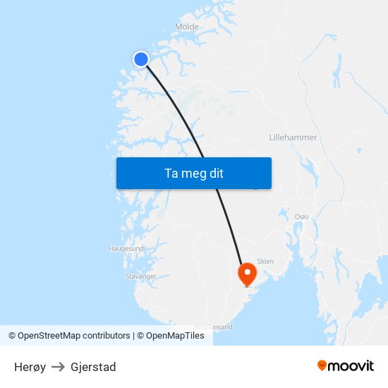 Herøy to Gjerstad map