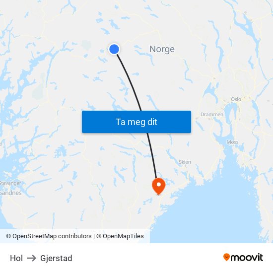 Hol to Gjerstad map