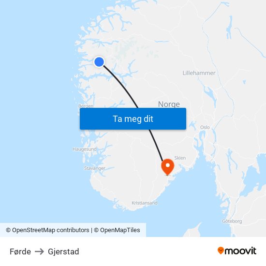 Førde to Gjerstad map