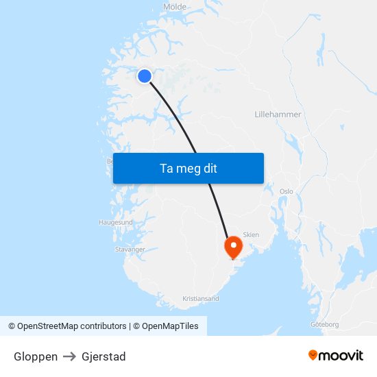 Gloppen to Gjerstad map