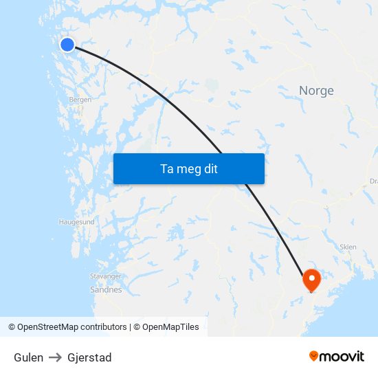 Gulen to Gjerstad map