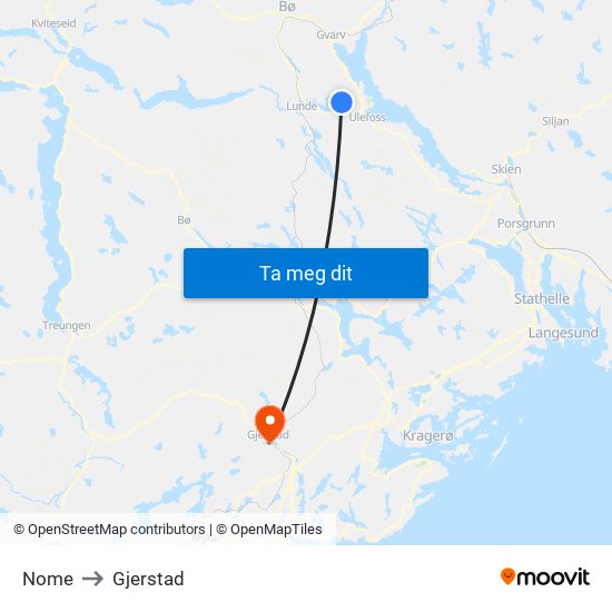 Nome to Gjerstad map