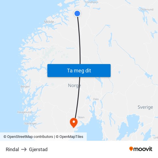Rindal to Gjerstad map
