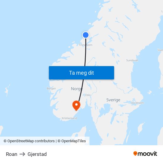 Roan to Gjerstad map