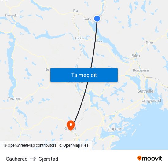 Sauherad to Gjerstad map