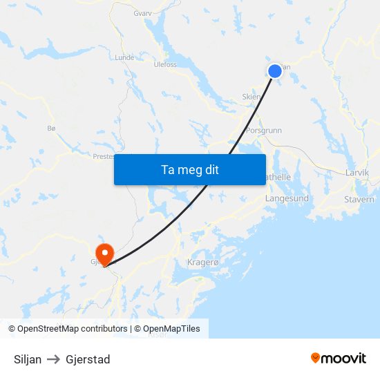 Siljan to Gjerstad map