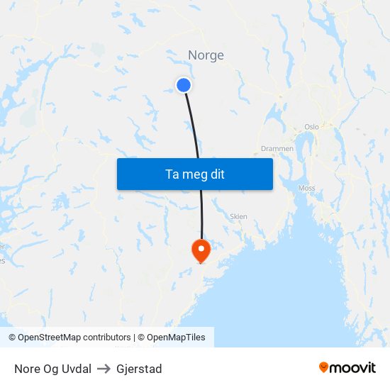 Nore Og Uvdal to Gjerstad map