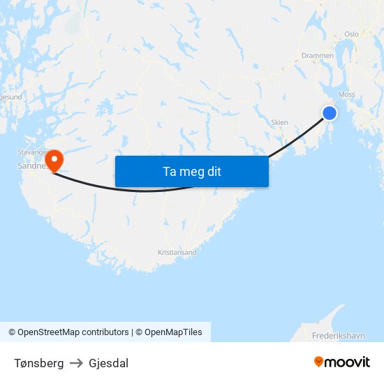 Tønsberg to Gjesdal map