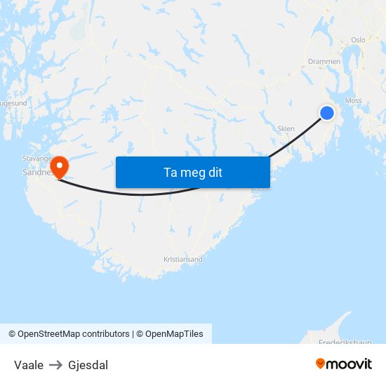 Vaale to Gjesdal map