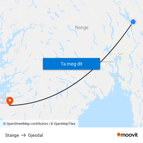 Stange to Gjesdal map