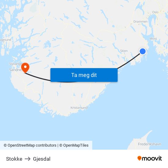 Stokke to Gjesdal map