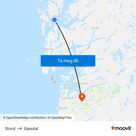 Stord to Gjesdal map
