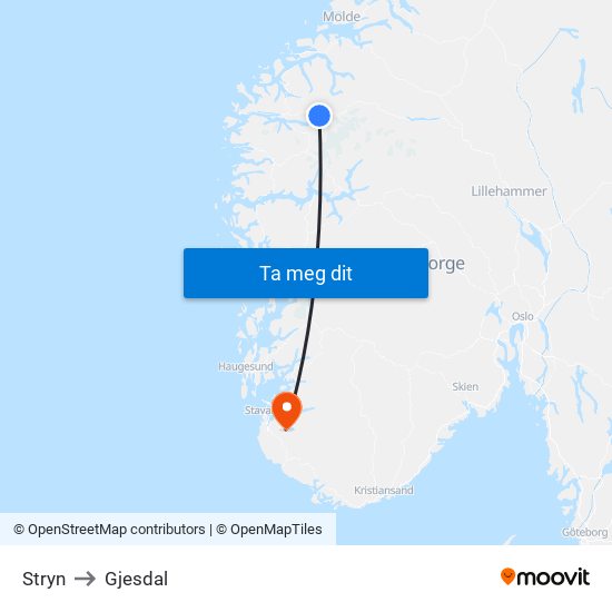 Stryn to Gjesdal map