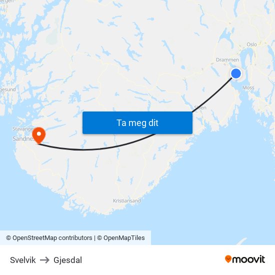 Svelvik to Gjesdal map