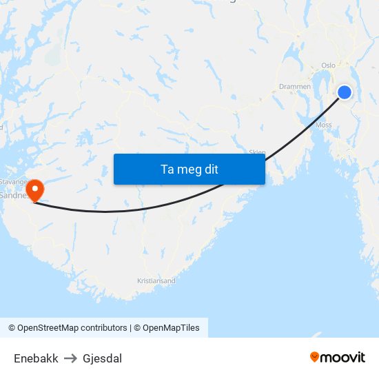 Enebakk to Gjesdal map