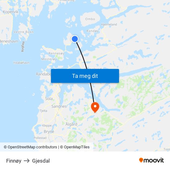 Finnøy to Gjesdal map