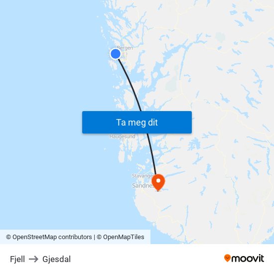 Fjell to Gjesdal map