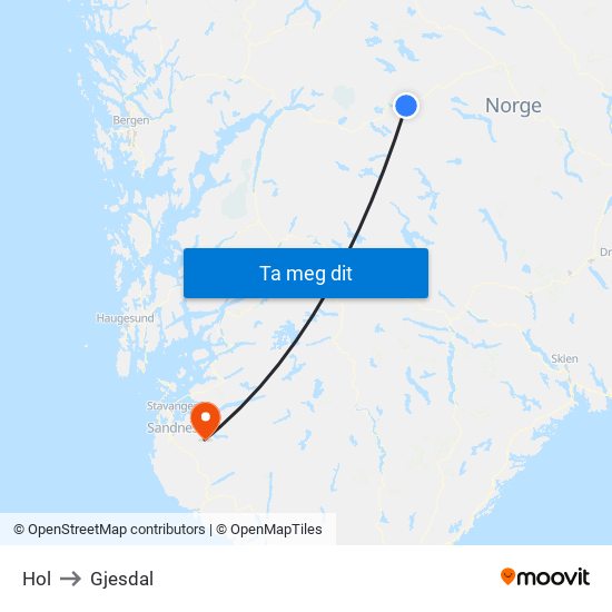 Hol to Gjesdal map