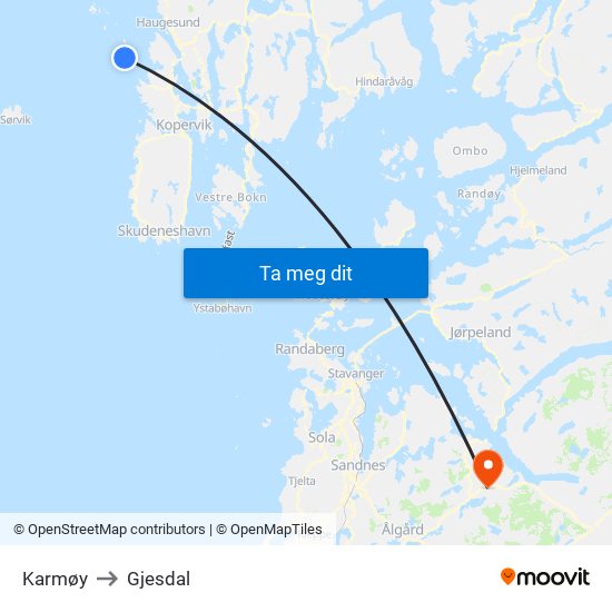 Karmøy to Gjesdal map
