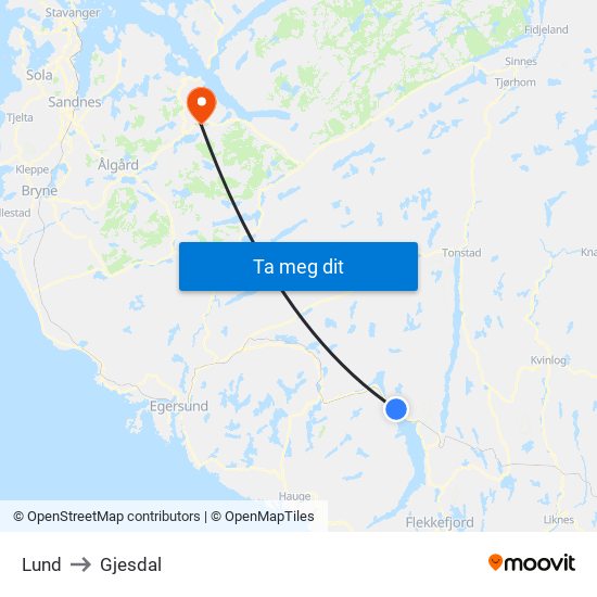 Lund to Gjesdal map