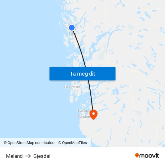 Meland to Gjesdal map