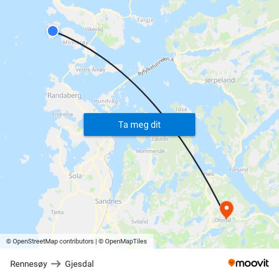 Rennesøy to Gjesdal map