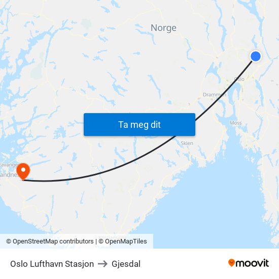 Oslo Lufthavn Stasjon to Gjesdal map