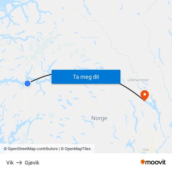 Vik to Gjøvik map