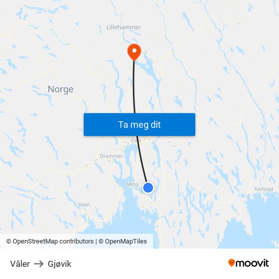 Våler to Gjøvik map