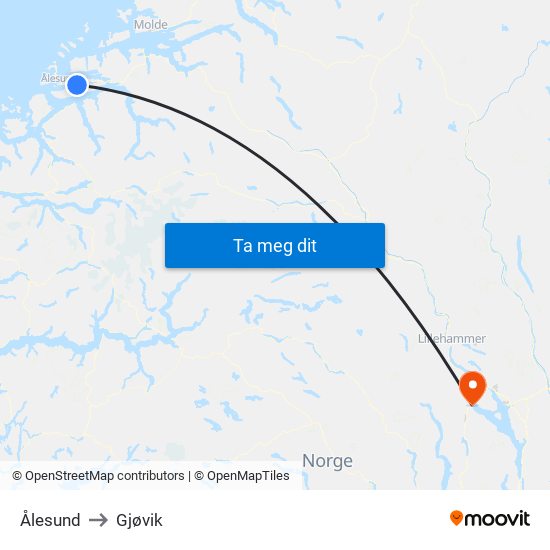 Ålesund to Gjøvik map