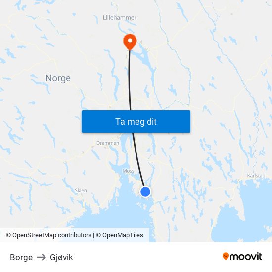 Borge to Gjøvik map